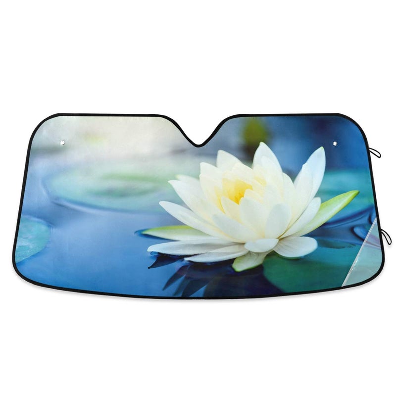 senya Car Windshield Sunshade Beautiful Lotus Flower Pattern, Blocks Sun Visor Protector Foldable Sun Shield Keep Your Vehicle Cool, Fits Windshields of Most Sizes - Image 1
